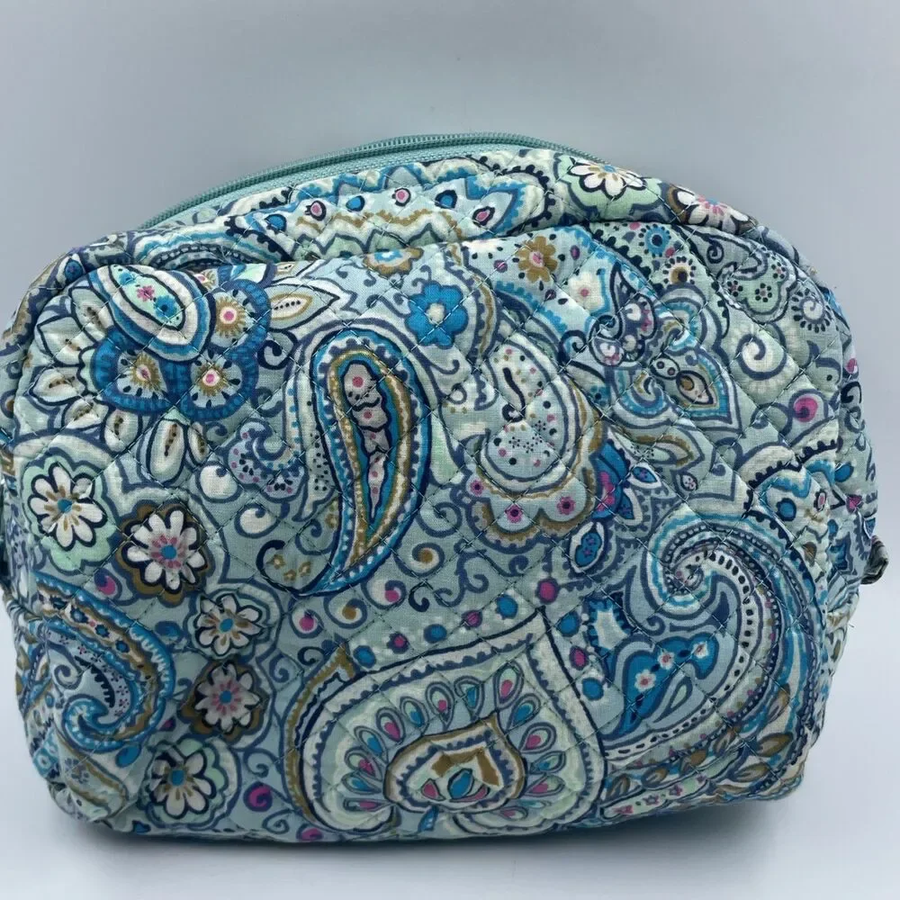 Vera Bradley Makeup Bag With Front Zipper Daisy Dot Blue Paisley 8” Excellent